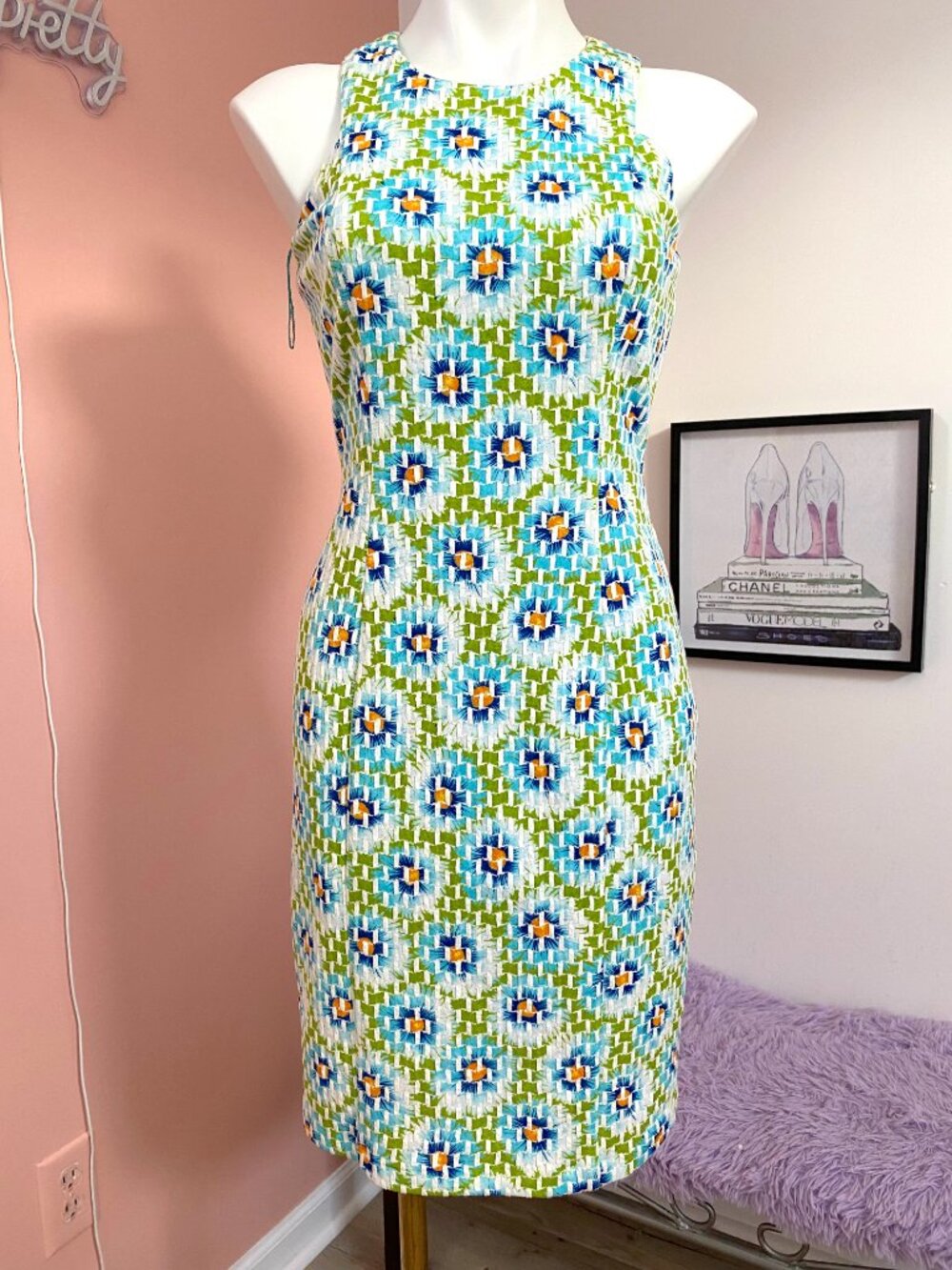 Maggy London Blue and Green Floral Print Sleeveless Dress NWT - Size 4